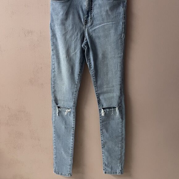 Forever 21 Light Wash Blue High Waisted Knee-Slit Skinny Jeans Size 27 EUC - Picture 10 of 12
